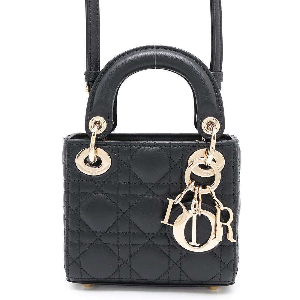 Christian Dior Lady Dior Cannage Micro Lambskin Handbag Black - Picture 1 of 9